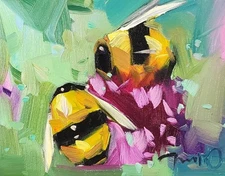 Cute Bumblebees Flowers Artist PRINT Painting Artist Jose Trujillo