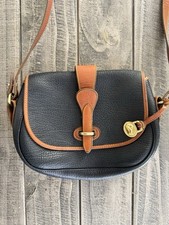 Vintage Dooney  Bourke Crossbody Saddle Bag Navy Tan All Weather Leather