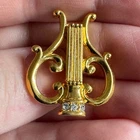 Vintage Harp Pin Lyre Gold Tone Rhinestones Music Musical
