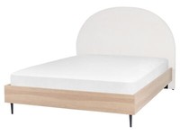 Bett Weiß / Helles Holz 160 X 200 Cm Gepolstertes Kopfteil Holzrahmen Millay