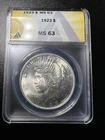 1923 Peace Silver Dollar $1 Coin ANACS MS63 Bright & Clean BU Coin