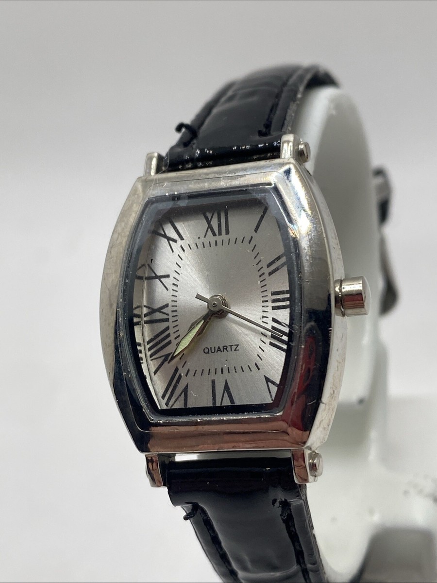Ladies Unbranded Silver Watch With Black Band New Battery 