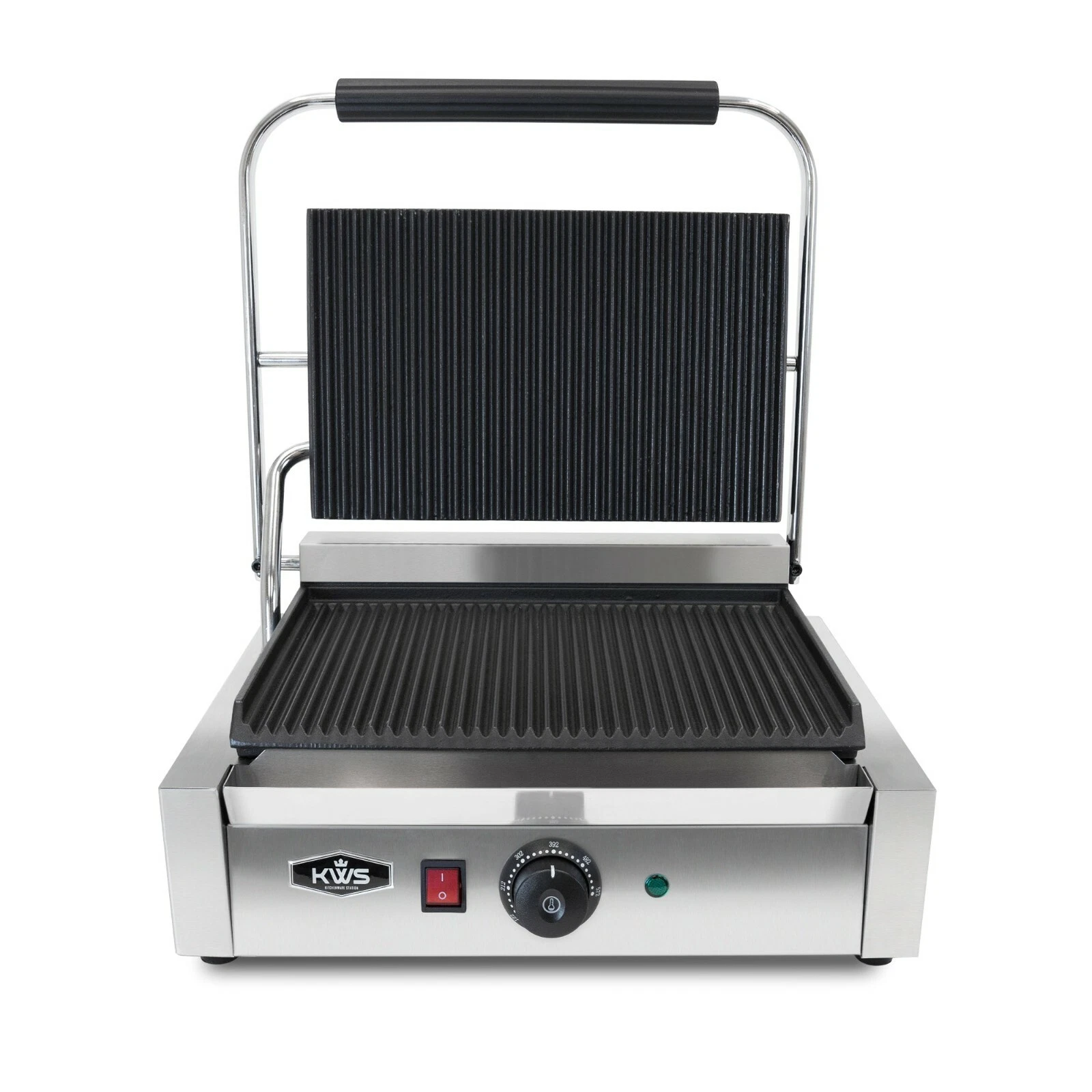 KWS PM-17 Electric Commercial 1700W Panini Grill with Grooved Plate 13.5"x 9.25"