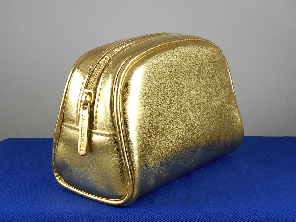 Bolso de Maquillaje Cosmético Bareminerals Metálico Dorado Imitación Cuero Cremallera Superior Cúpula Foto 2 de 2