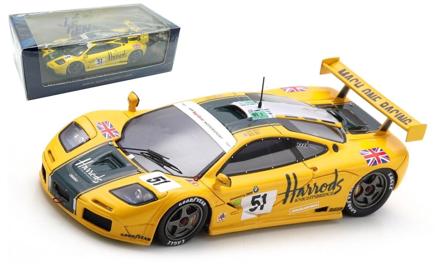 McLaren F1 GTR Spark 1/43 réplique en résine sans poussière avec vitrine de course