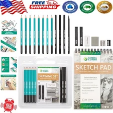 Ultimate Sketching Supplies for Everyone - 8 Graphite Pencils, Erasers & Pad