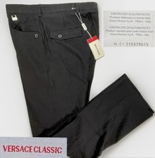 Versace Classic Jean Dress Pants Men 36/UH Black Striped Stretch Authentic Italy