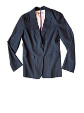 Elie Tahari Women's Blazer Navy Linen Purple Pin Stripe Interior Cuff Sleeve 6
