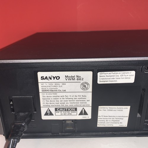 Sanyo VCR Model Vmw 662 Hi Fi 📼📼Video Cassette VHS Tested (no remote) ⚡ 📼 - Picture 8 of 9