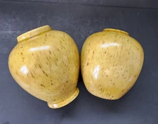 Yellow speckled pottery vases by Deb 1981 Wisconsin set of two size varies