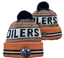 New Era Edmonton Oilers Beanie, White, Blue, Orange, NHL, OSFM