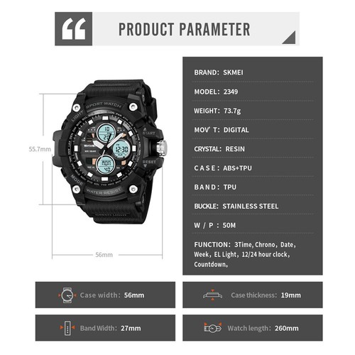 SKMEI Men Digital Watch Dual Time Sport Wristwatch Electronic Male Quartz Watch - Picture 13 of 30
