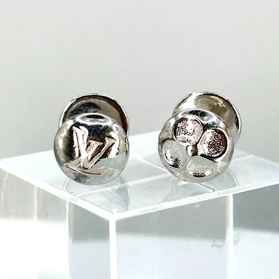 Gemelli Louis Vuitton In Argento Sterling Quad Design Logo LV Cerchio #A1599 - Immagine 3 di 4