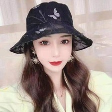 Women Lace Sun Hat Butterfly Decoration Bucket Hat Girls Summer Fisherman Cap