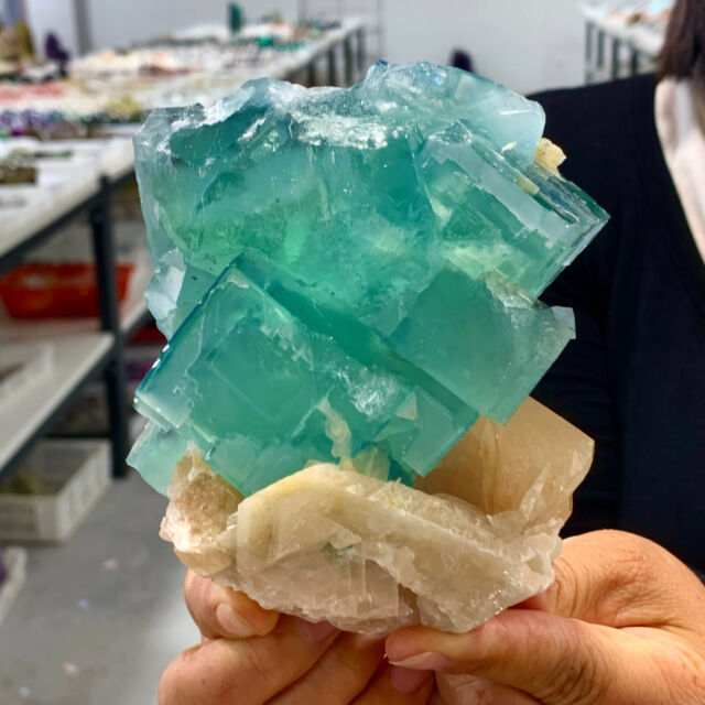 1.83LB Rare Transparent BLUE/green Cube Fluorite Mineral Crystal Specimen/China