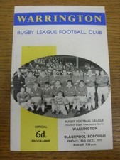 30/10/1970 Rugby League Programme: Warrington v Blackpool Borough  . FREE POSTAG