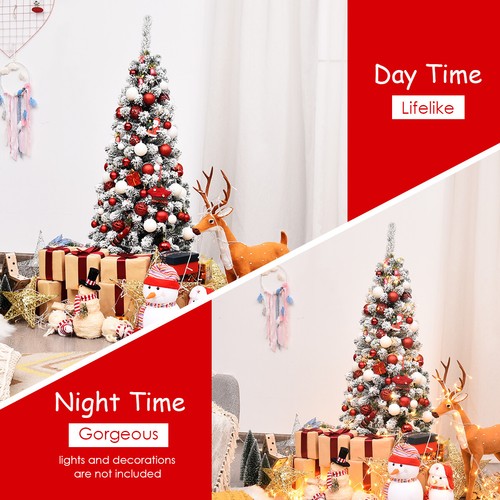 Topbuy Bleistift Künstlicher Weihnachtsbaum Schnee beflockt Bleistiftbaum mit Flexiblen - Bild 7 von 24