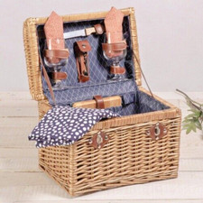 Napa Picnic Basket SET NEW Lined Wine-Glasses...
