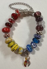 Autism Awareness Rainbow Chunky Glass Bead Bracelet w/Security Chain, Snap Clasp