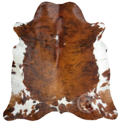 Real Cowhide Rug Brindle White Belly  - Size 6x6-7 