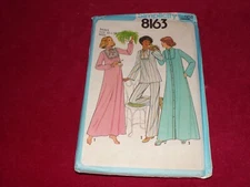 🌻 1977 SIMPLICITY #8163 - LADIES NIGHTGOWN - ROBE & PAJAMAS PATTERN 10-12 FF