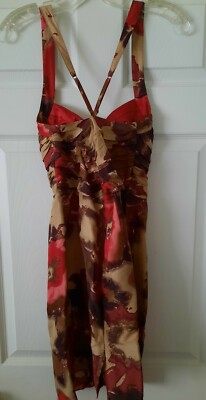 bebe Size S Silk Dress Red Tan Brown Zip Cross Strap Cocktail Party  Homecoming | eBay