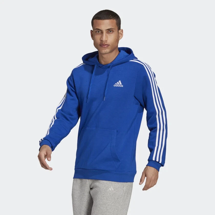 adidas Essentials Fleece 3-Stripes Full-Zip Hoodie - Grey, Men's Training