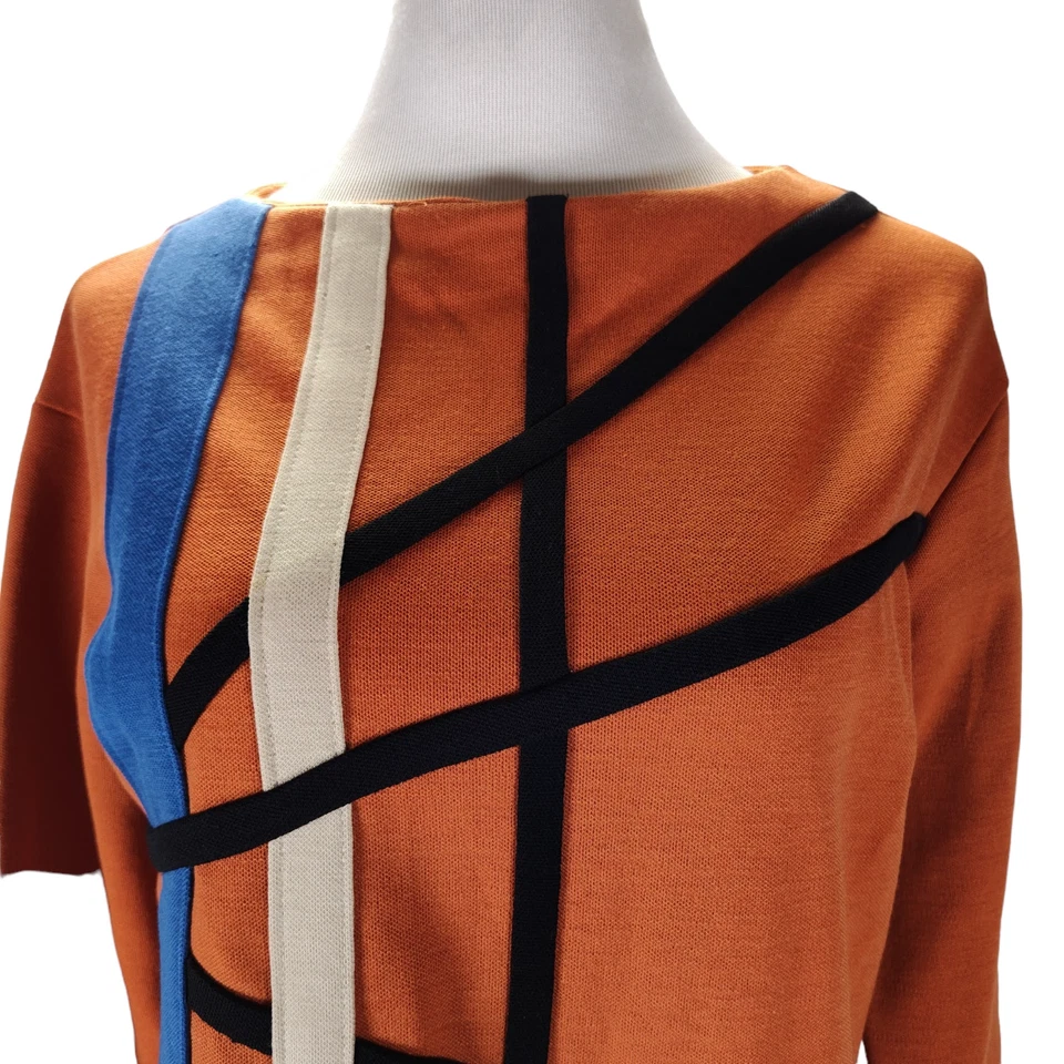 Vestido GoGo Vintage Años 60 Talla L Naranja Mondrian Cambio Mezcla de Lana Tejido Usable Arte Foto 2 de 4