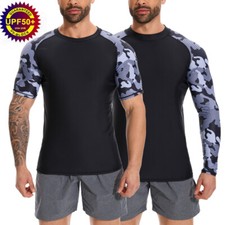 Men's UPF 50 Rash Guard Long/Short Sleeves Swim Shirts Swim Surf Fishing Top