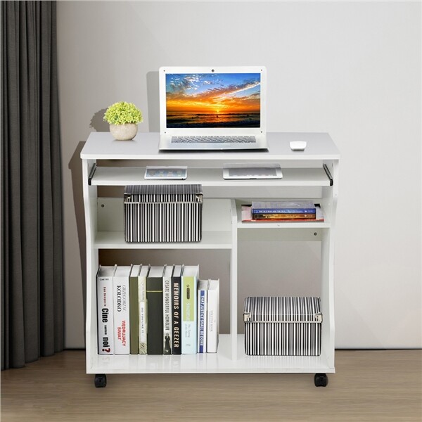 Scrivania Computer Porta PC Tavolo per Studio Ufficio Cameretta Mobile 4 Rotelle foto 5