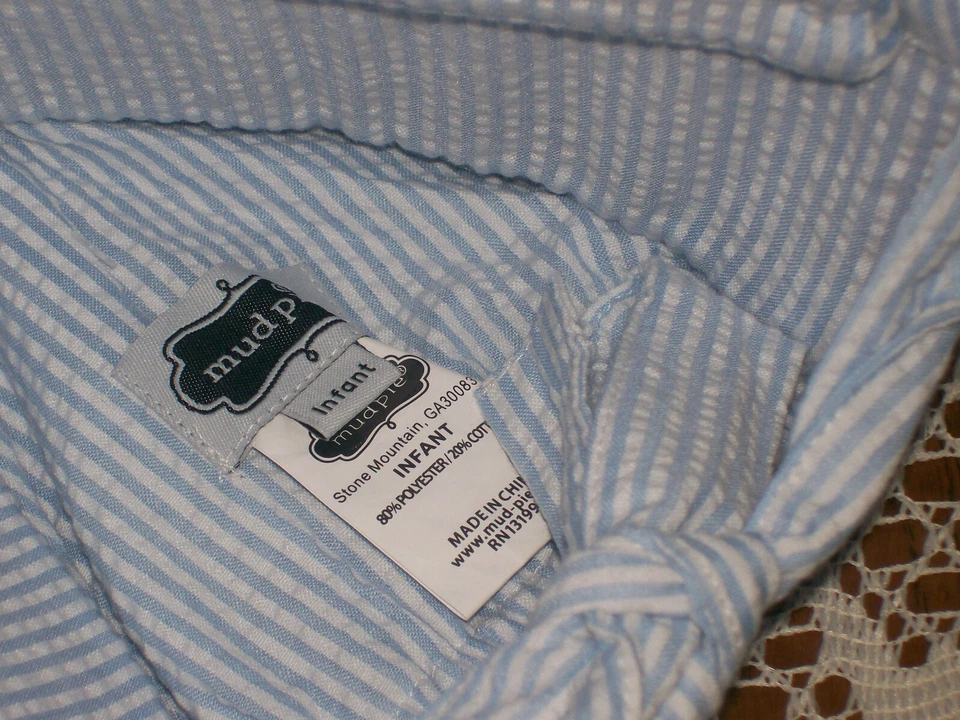 Gorro Mud Pie Baby Seersucker Azul Rayas Infantil Nuevo Con Etiqueta Foto 4 de 4