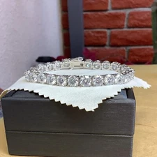 4 mm Round Cut Lab Created Diamond Tennis Charm Bracelet 925 Silver