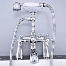 Bathroom Polished Chrome Deck Mount Bathtub Clawfoot Tub Faucet w/Hand Shower