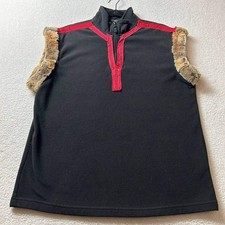 Vintage Starter Brand Vest 1/4 Zip Black Faux Fur Sleeves Reworked Size M Custom
