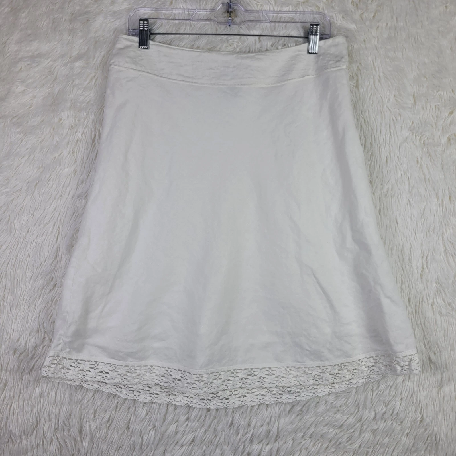 Vtg The Limited White Linen A-Line Lace Hem Mini Skirt Y2K Cottage