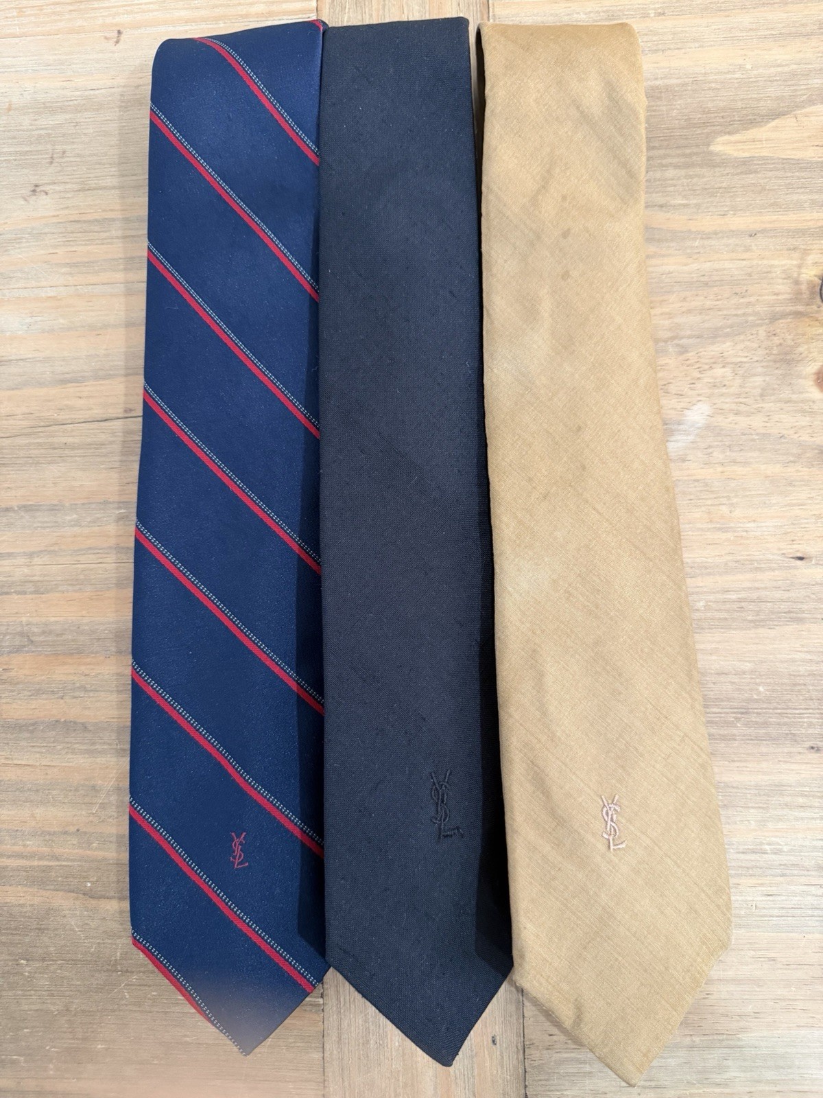 Lot of 3 Vintage Yves Saint Laurent Necktie Tie Linen Silk Logo 90's 80's YSL