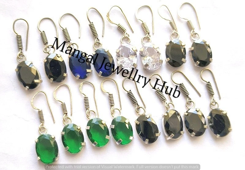 ¡Lote! Pendientes con punta de piedras preciosas de topacio facetado enchapados en plata de ley 925 joyas Foto 2 de 4