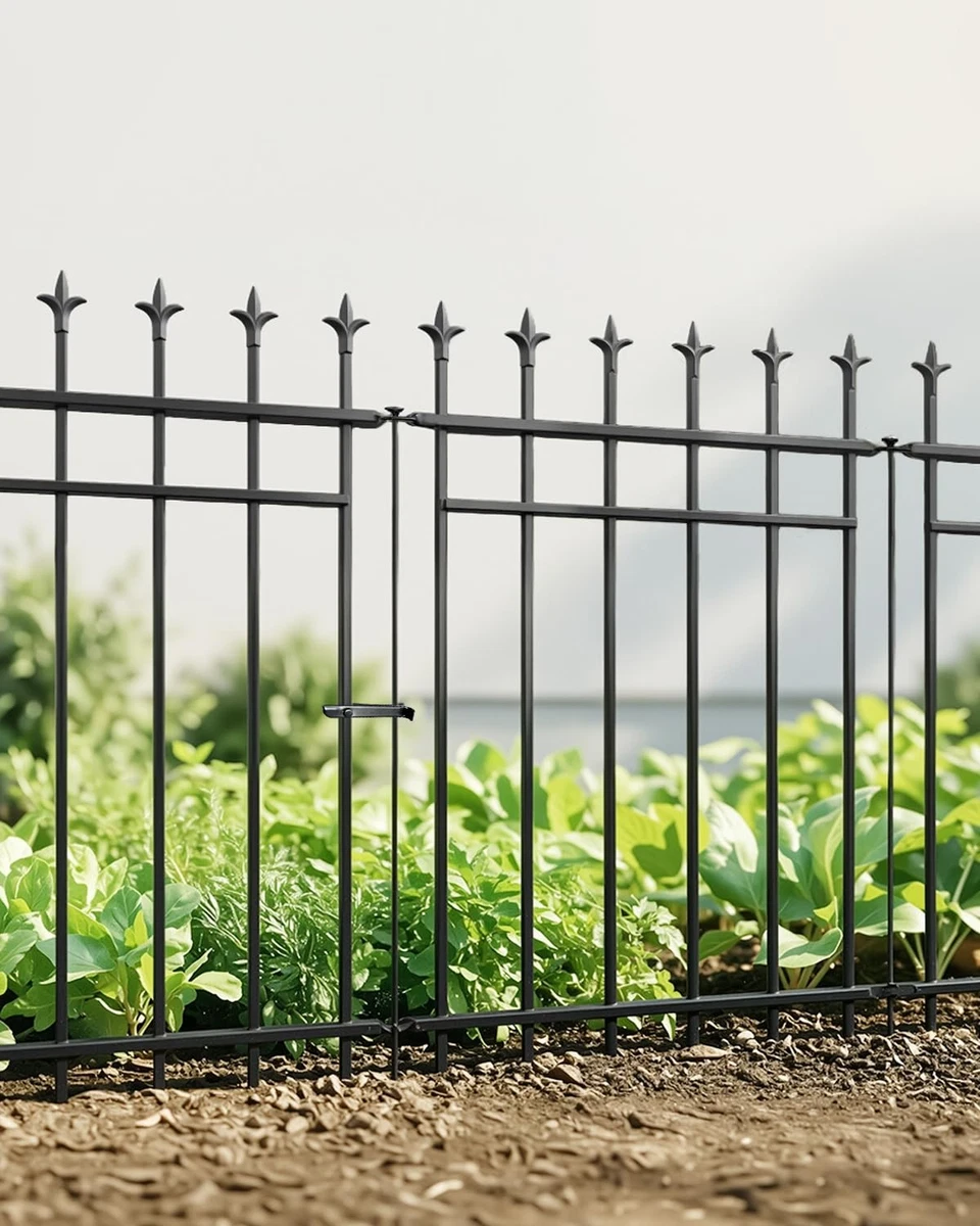 ARIFARO Metal Garden Fence Rustproof 4 Panels + Gate 3.5m 91x71cm Panels - Black