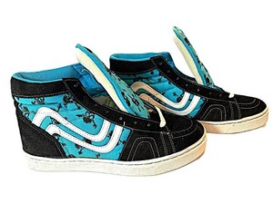 80s Mens Ramps Pirate Skull Black Suede Aqua Blue Canvas Sneakers NWT size 12