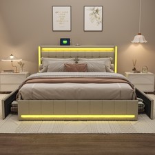 Polsterbett 180 x 200 cm mit 4 Schubladen mit LED/USB Stauraumbetten Doppelbett