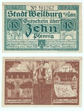 ✦WEILBURG 1920: "Szkoła Rolnicza ☀ Służba Meteorologiczna", 10 pfg. NOTGELD 2