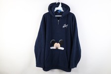 Vtg Disney Womens XL Spell Out Mickey Mouse Half Zip Fleece Hoodie Sweatshirt