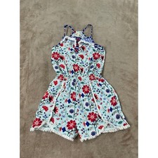 Matilda Jane Floral Romper Girls Size 10 Blue Red Fringe Lace Trim