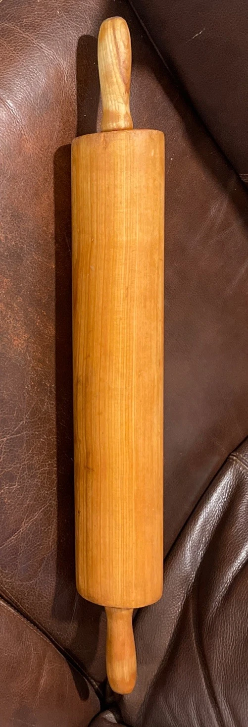 Vintage 26.5” All Wood Rolling Pin W/ Metal Spindle Farmhouse Primitive Baking