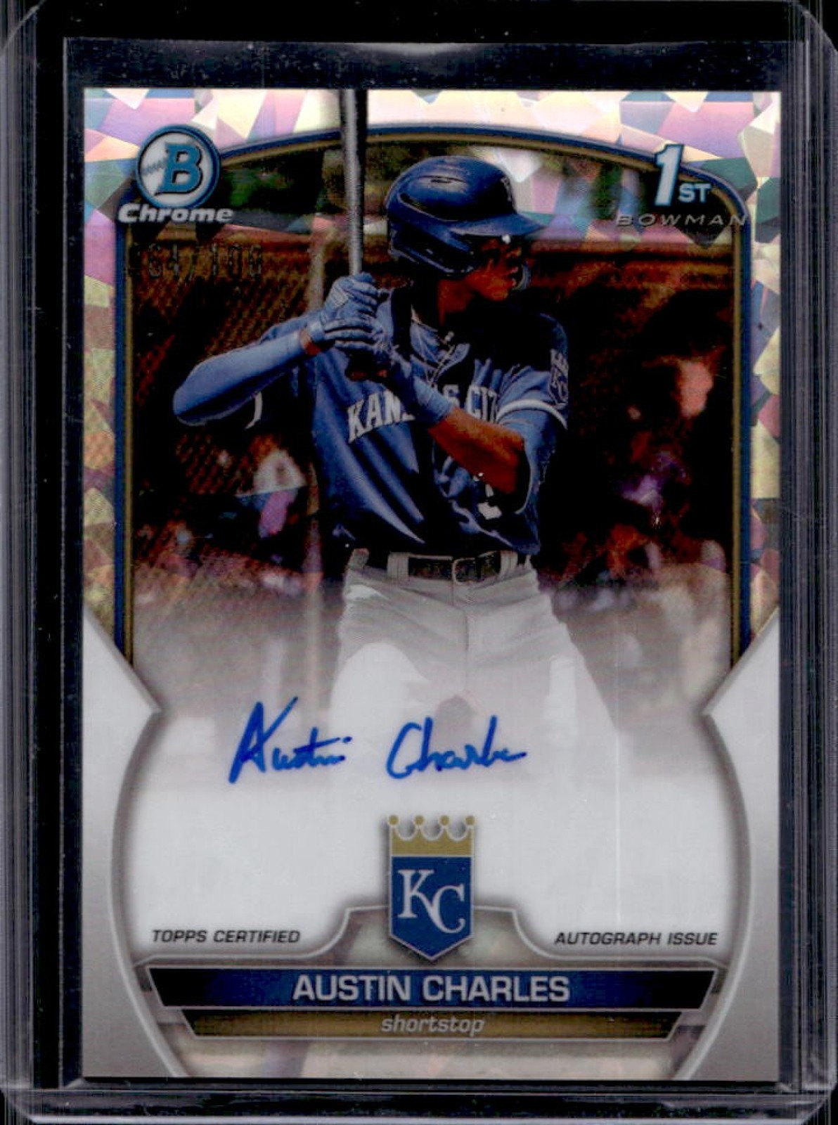 2023 Bowman Austin Charles Chrome Auto Atomic Refractor 1st #/100 Royals