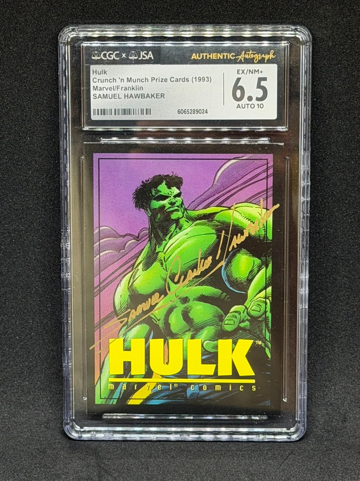 1993 Franklin Crunch 'n Munch Marvel Hulk Promo Samuel Hawbaker CGC 6.5 Auto 10 view 1