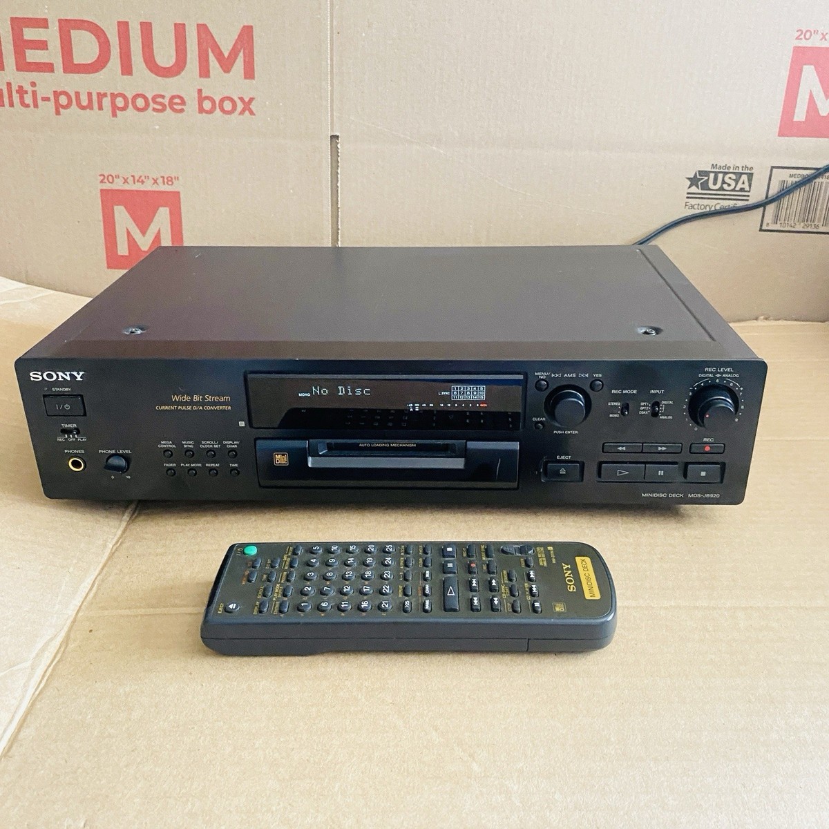 Sony MDS-JB920 Black MD Minidisc Player Recorder w/ Original