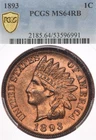 1893 1C PCGS MS64 RB Indian Head Cent Penny Mostly Red