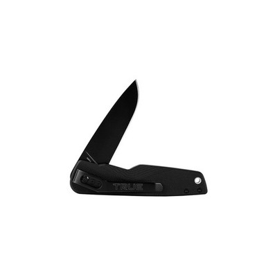 TRUE Ball Bearing Flipper Knife 3in Drop Point Blade Black G10 Pocket Knife