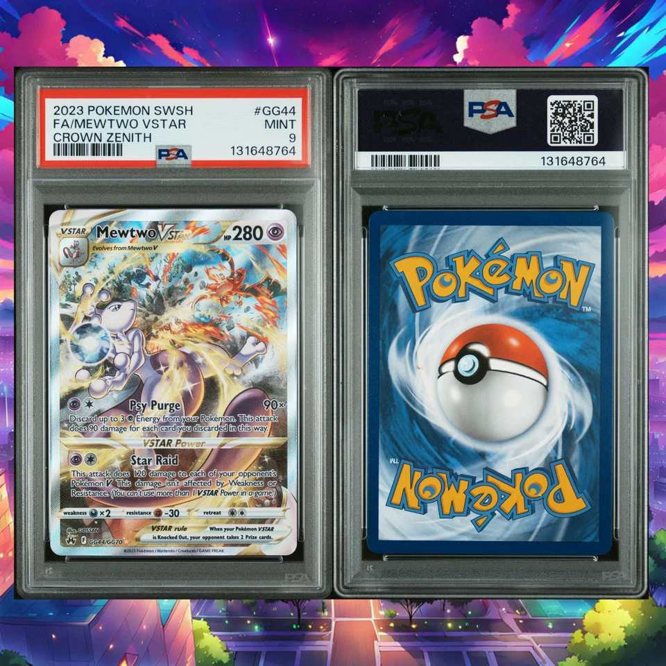 2023 POKEMON SWORD & SHIELD CROWN ZENITH #GG44 FULL ART/MEWTWO VSTAR PSA 9 - Image 2 of 4